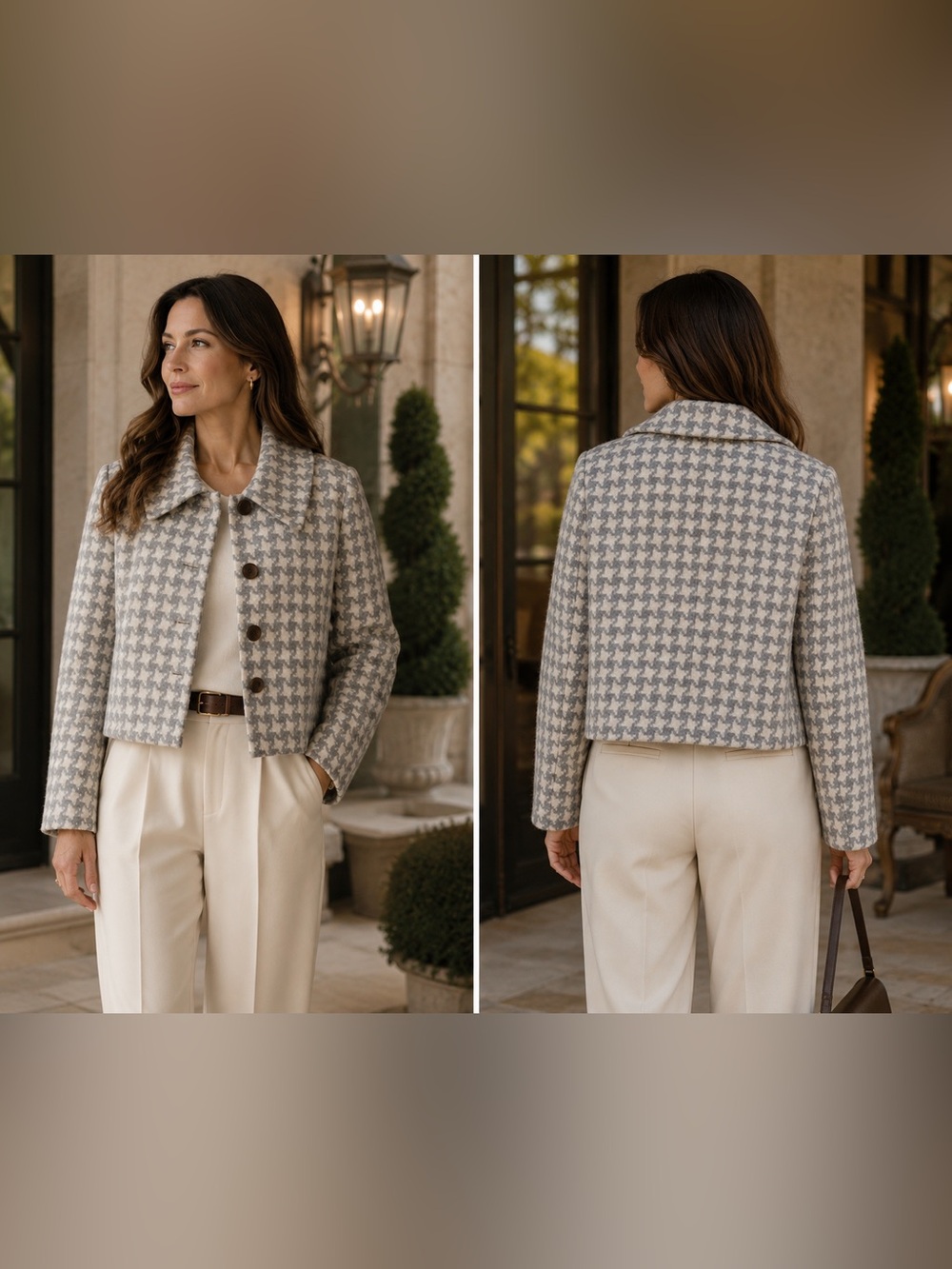 PENDLETON Vintage Houndstooth Coat Lamb Wool Academia Preppy Jacket Cardigan, 12